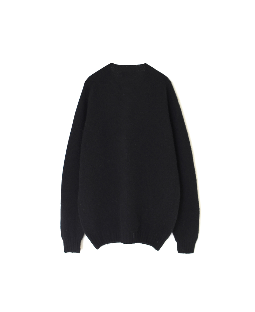 NJT2351 (ニット) SHETLAND WOOL PLAIN HEAVY BRUSH SEAM FREE CREW NECK SADDLE SHOULDER CARDIGAN