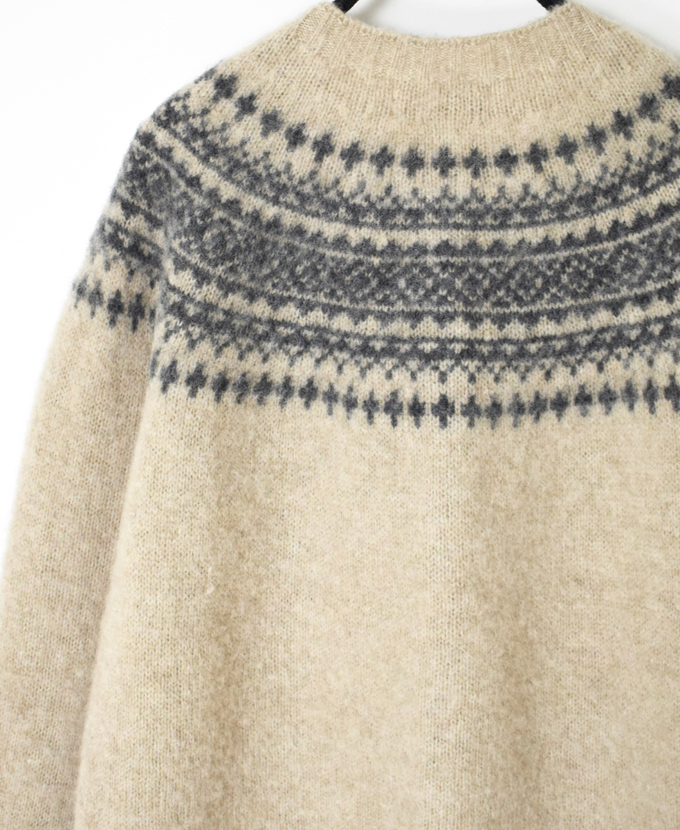 NJT1761 (ニット)  SHETLAND WOOL NORDIC HEAVY BRUSH CREW NECK CARDIGAN