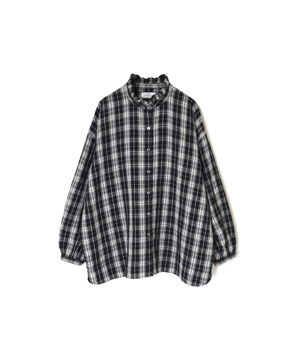 INSL24711(シャツ) WOOL/LINEN CHECK FRILL COLLAR SHIRT