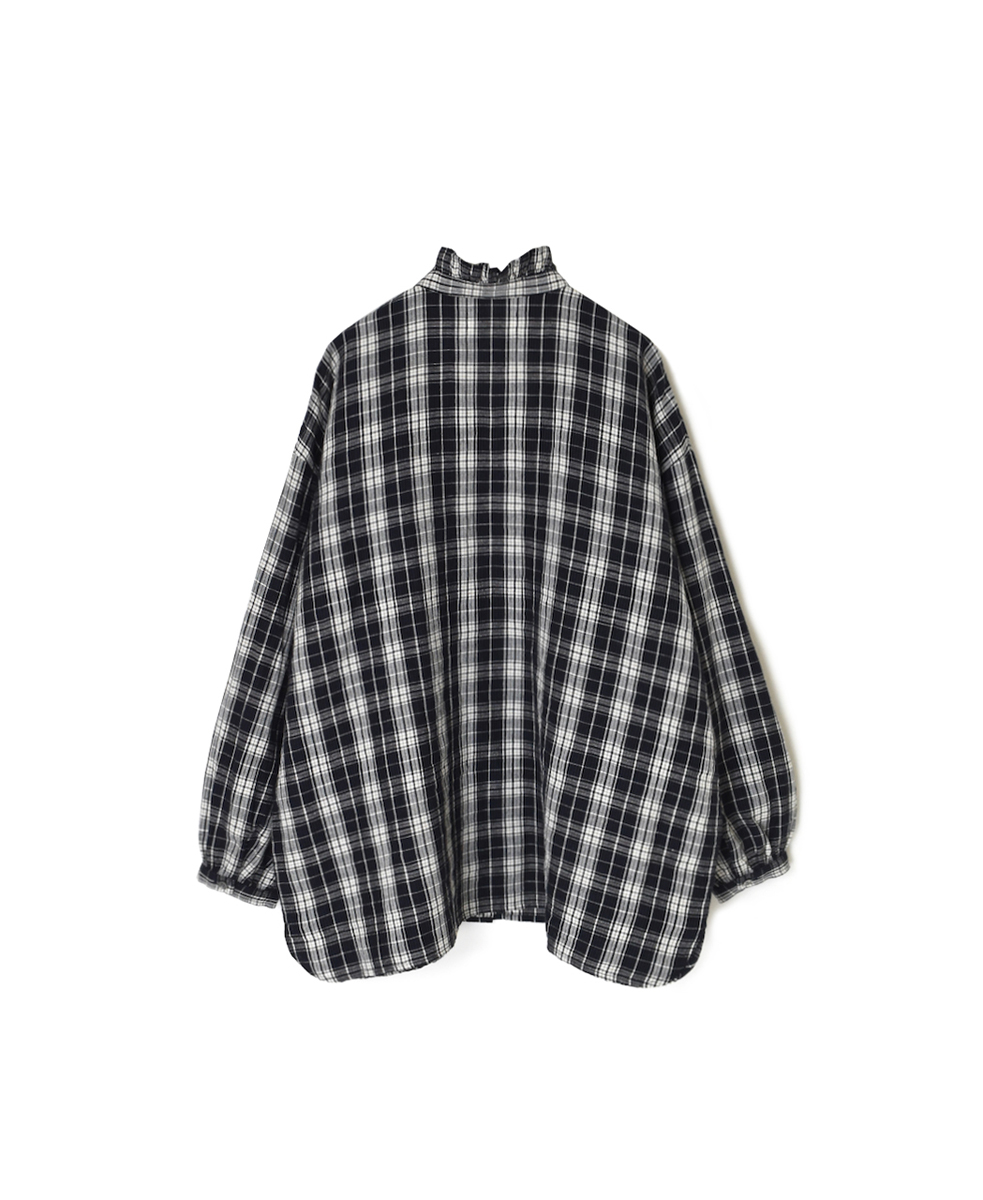 INSL24711(シャツ) WOOL/LINEN CHECK FRILL COLLAR SHIRT