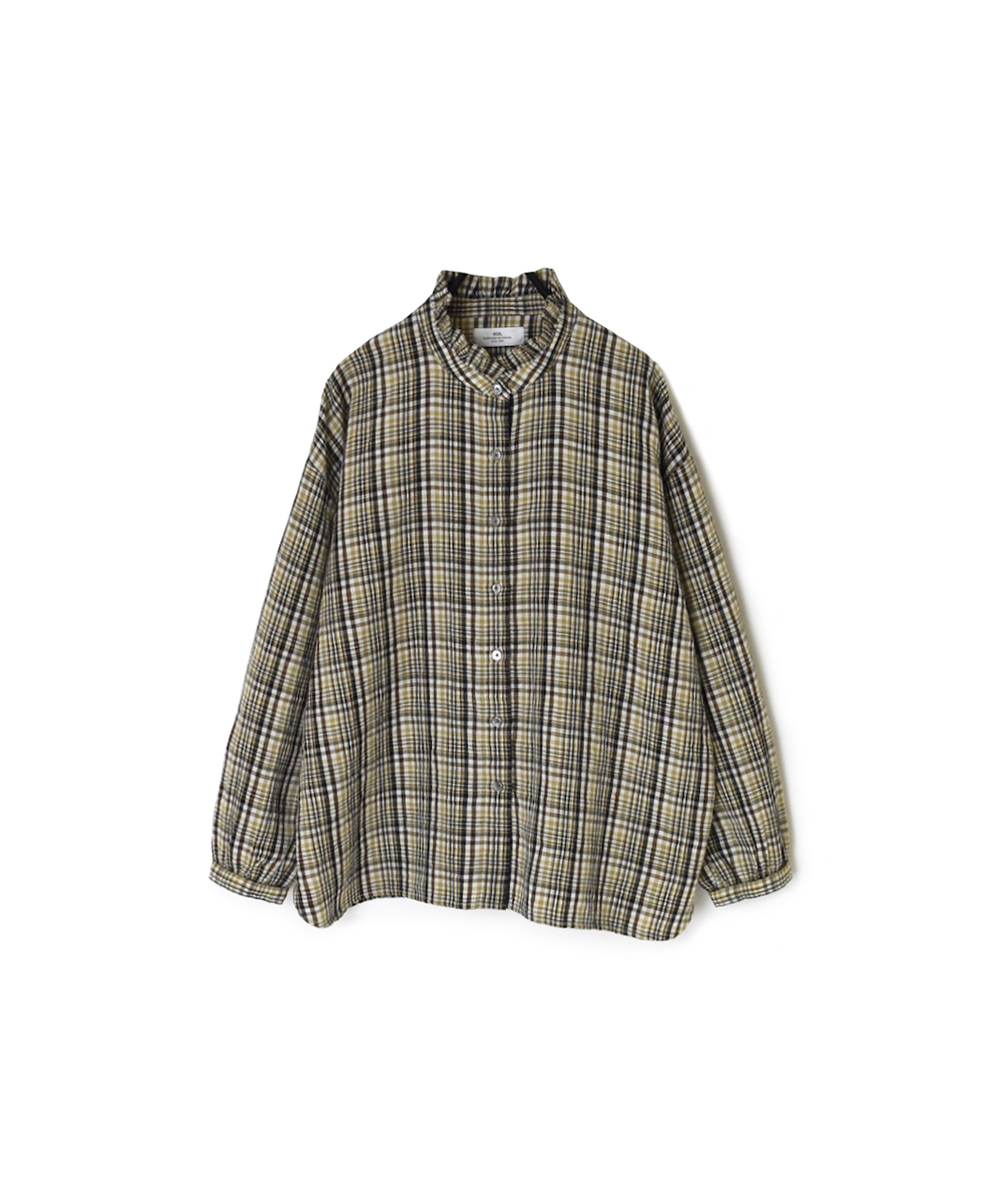 INSL24711(シャツ) WOOL/LINEN CHECK FRILL COLLAR SHIRT