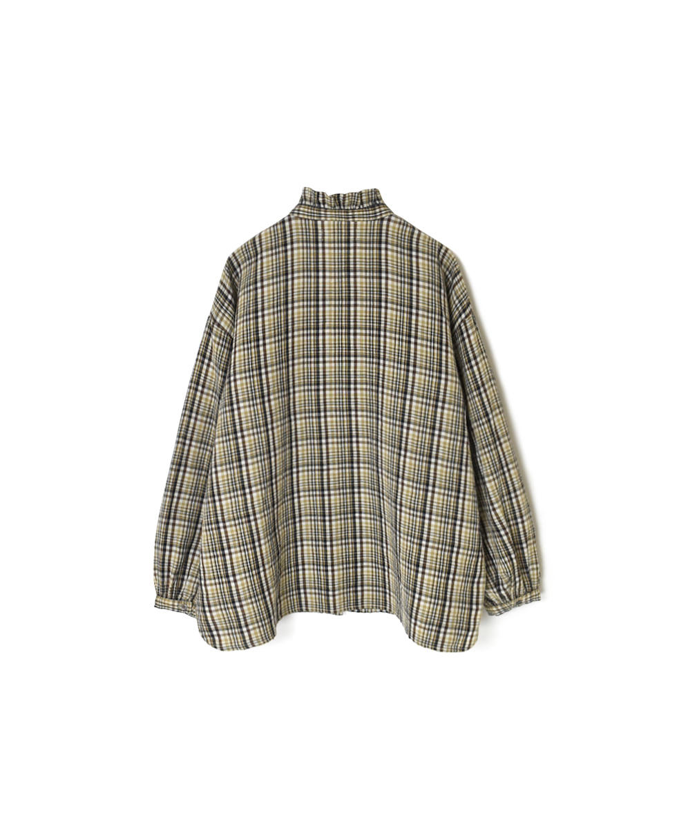 INSL24711(シャツ) WOOL/LINEN CHECK FRILL COLLAR SHIRT