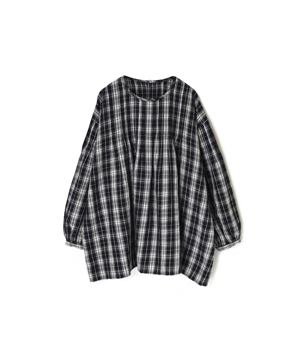 INSL24712(シャツ) WOOL/LINEN CHECK CREW NECK L/SL SHIRT WITH PINTUCK