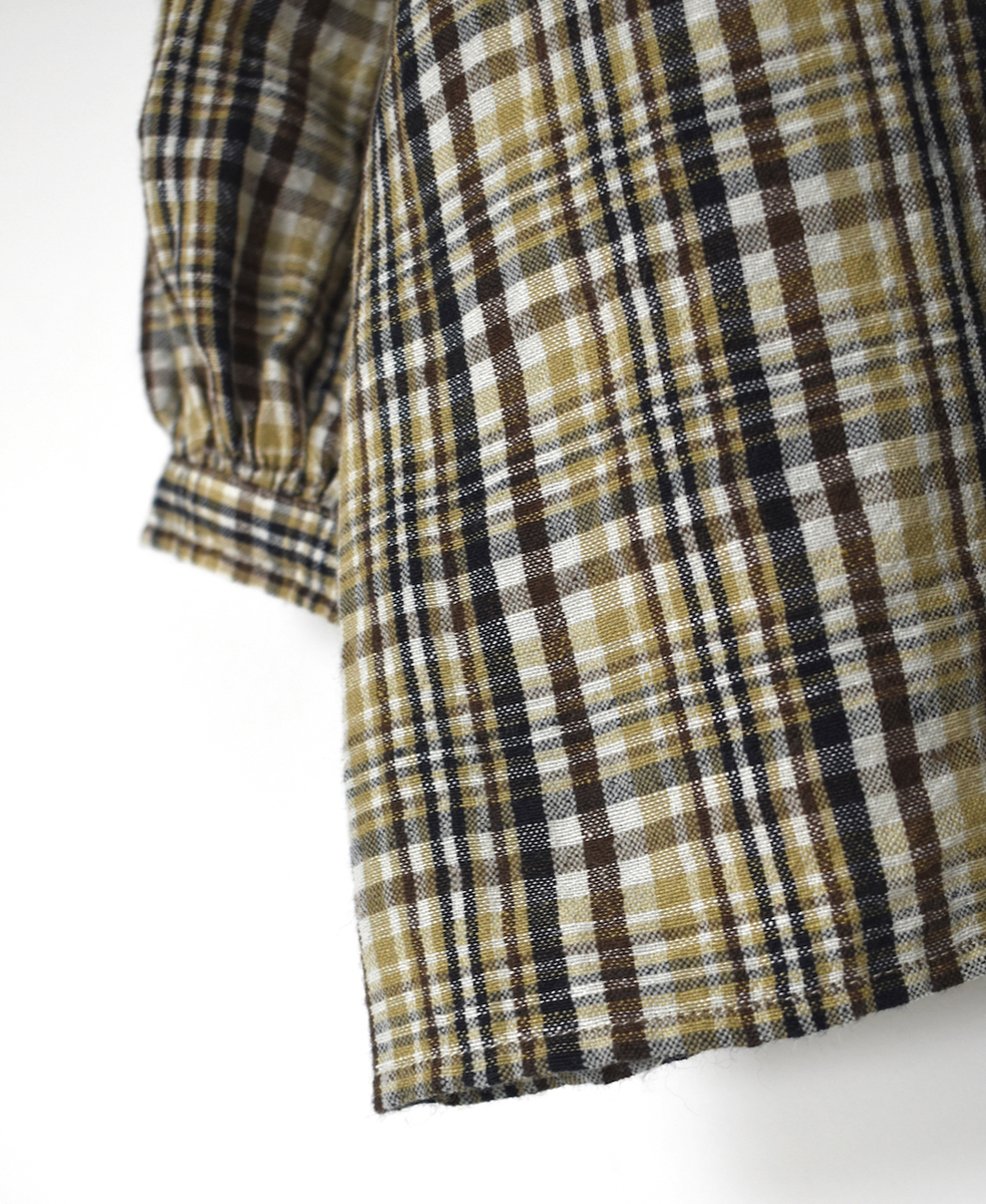 INSL24712(シャツ) WOOL/LINEN CHECK CREW NECK L/SL SHIRT WITH PINTUCK