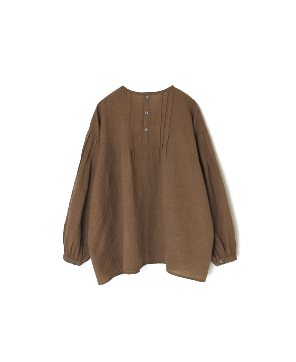 INSL24702(シャツ) WOOL/LINEN PLAIN CREW NECK L/SL SHIRT WITH PINTUCK