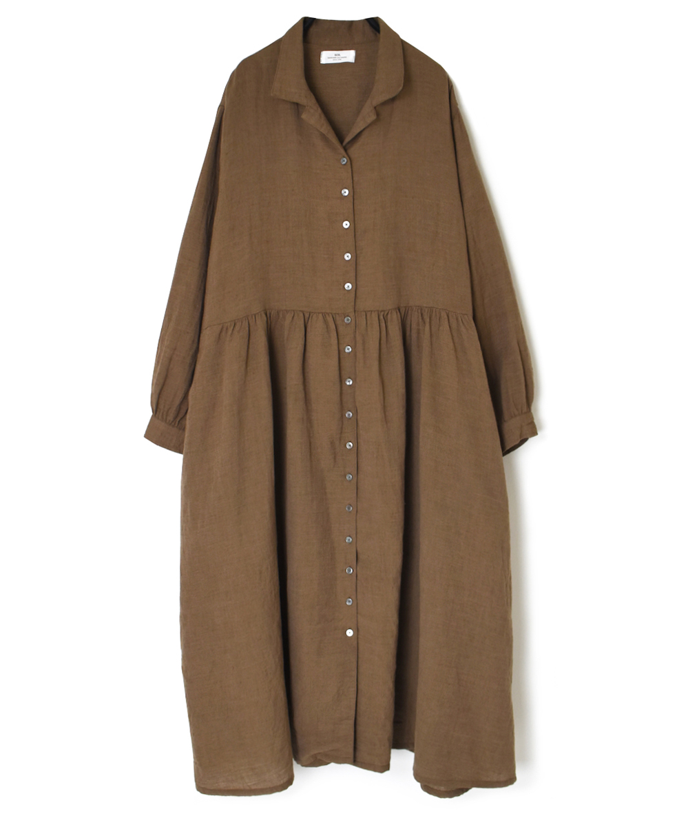 INSL24703(ワンピース) WOOL/LINEN PLAIN OPEN COLLAR SHIRT DRESS