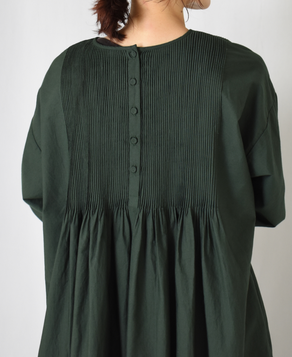 NMDS24612(ワンピース)40'S ORGANIC POPLIN PLAIN CREW-NECK P/O SHIRT DRESS WITH MINI PINTUCK