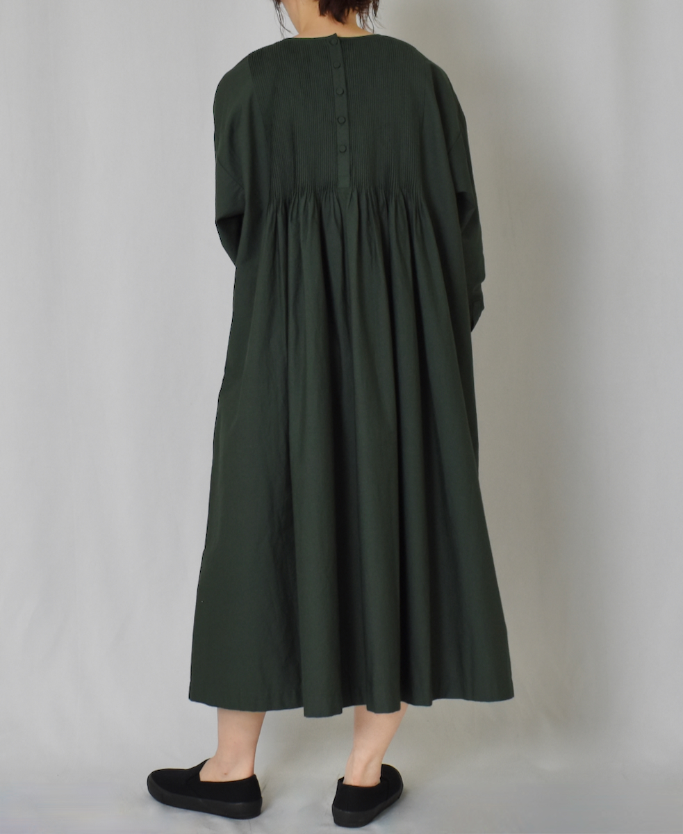 NMDS24612(ワンピース)40'S ORGANIC POPLIN PLAIN CREW-NECK P/O SHIRT DRESS WITH MINI PINTUCK