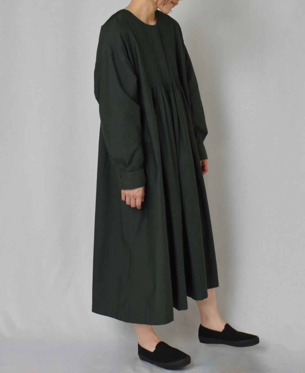 NMDS24612(ワンピース)40'S ORGANIC POPLIN PLAIN CREW-NECK P/O SHIRT DRESS WITH MINI PINTUCK