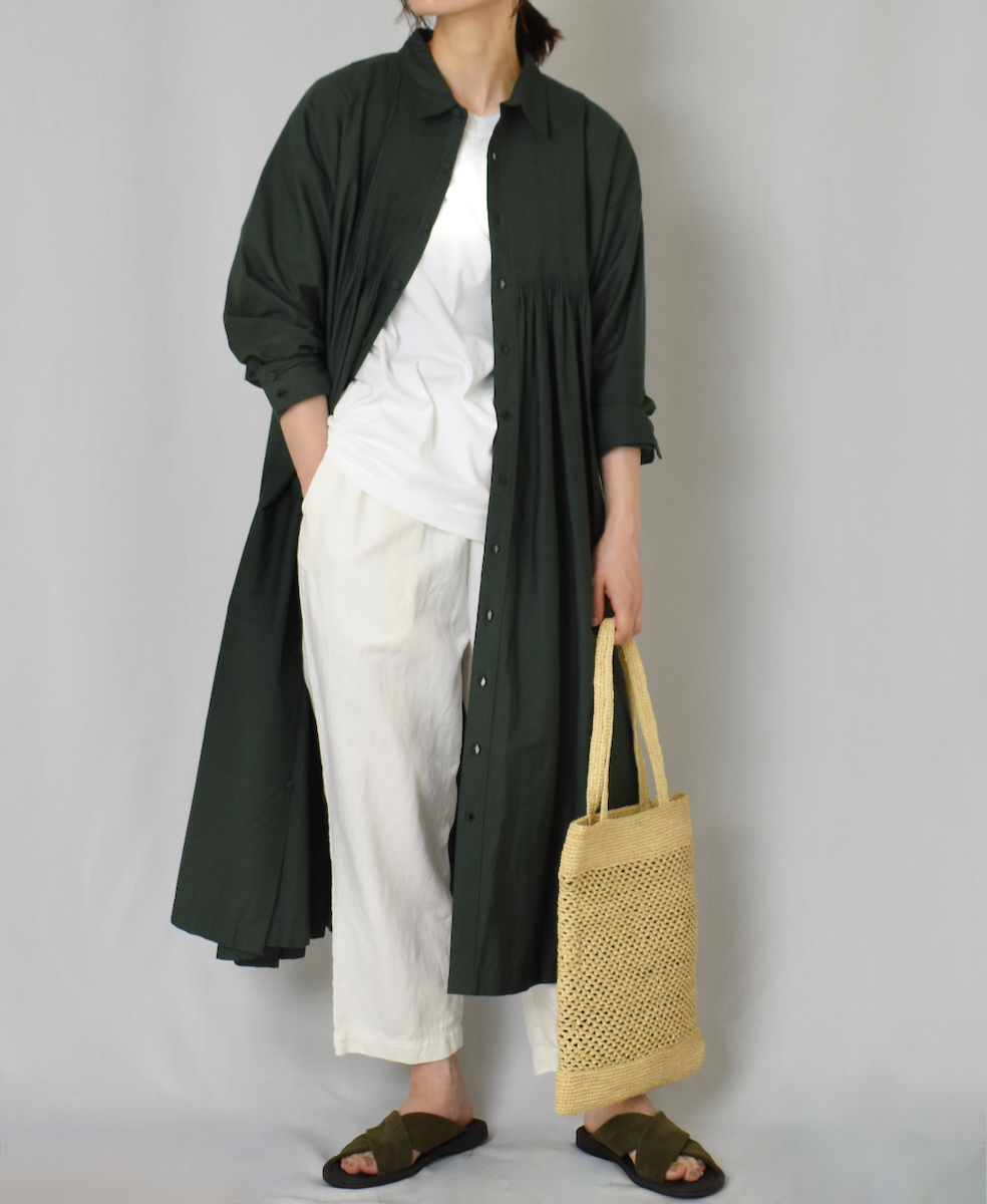 NMDS24611(ワンピース)40s ORGANIC POPLIN PLAIN REGULAR COLLAR DRESS WITH MINI PINTUCK