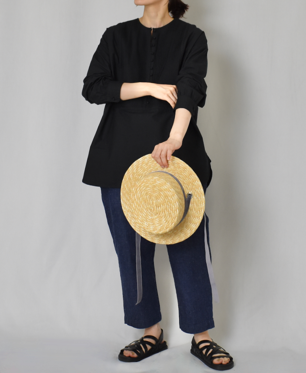 NMDS23551 (シャツ) 40s ORGANIC POPLIN PLAIN CREW NECK BOSOM SHIRT WITH MINI PINTUCK