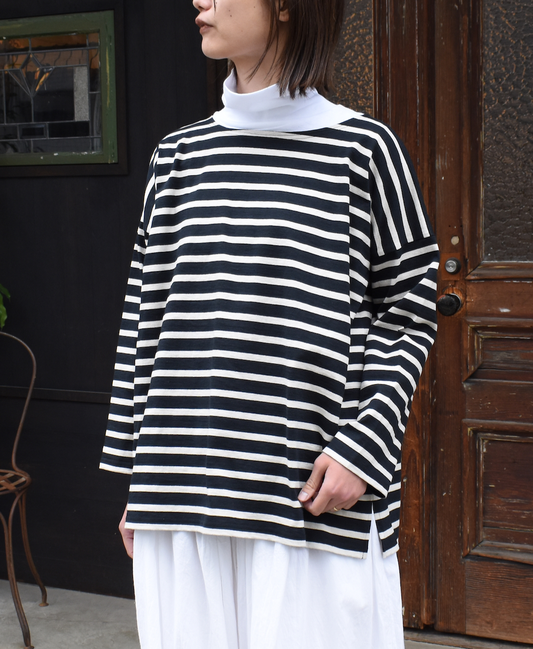 NLA2351 (カットソー) REGULAR STRIPE OVER SIZE L/SL BOAT-NECK BASQUE SHIRT