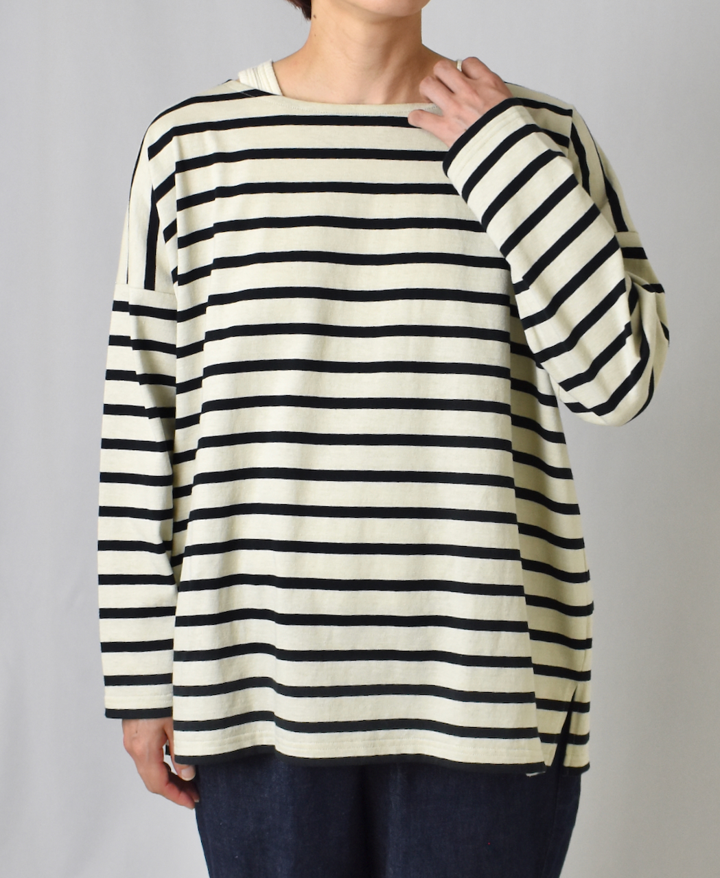 NLA2351 (カットソー) REGULAR STRIPE OVER SIZE L/SL BOAT-NECK BASQUE SHIRT