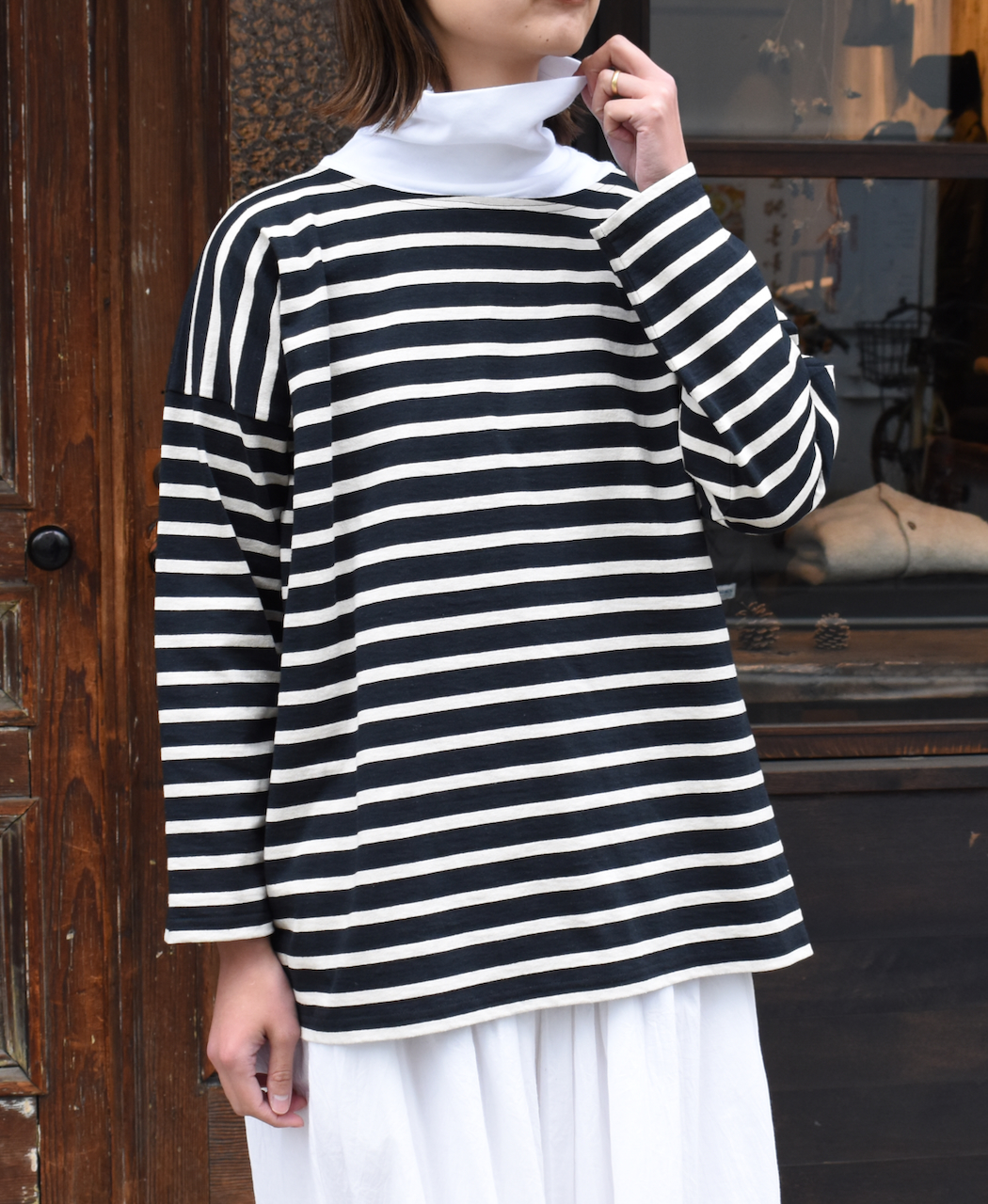 NLA2351 (カットソー) REGULAR STRIPE OVER SIZE L/SL BOAT-NECK BASQUE SHIRT