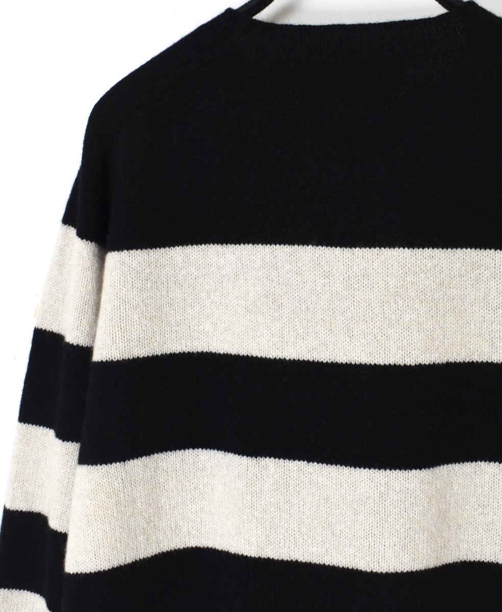 JNAMP2461(ニット) GEELONG LAMBSWOOL STRIPE CREW NECK SADDLE SHOULDER P/O