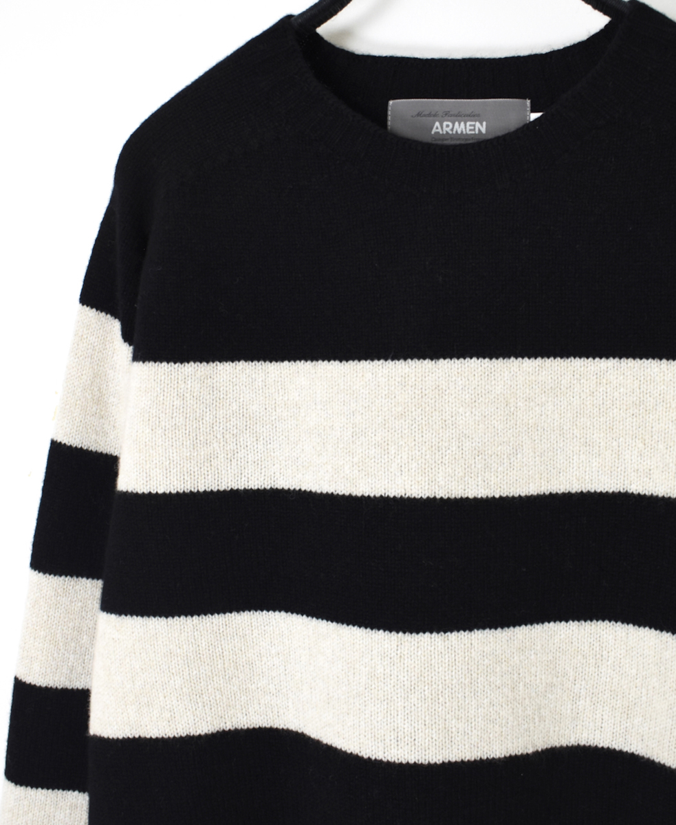 JNAMP2461(ニット) GEELONG LAMBSWOOL STRIPE CREW NECK SADDLE SHOULDER P/O