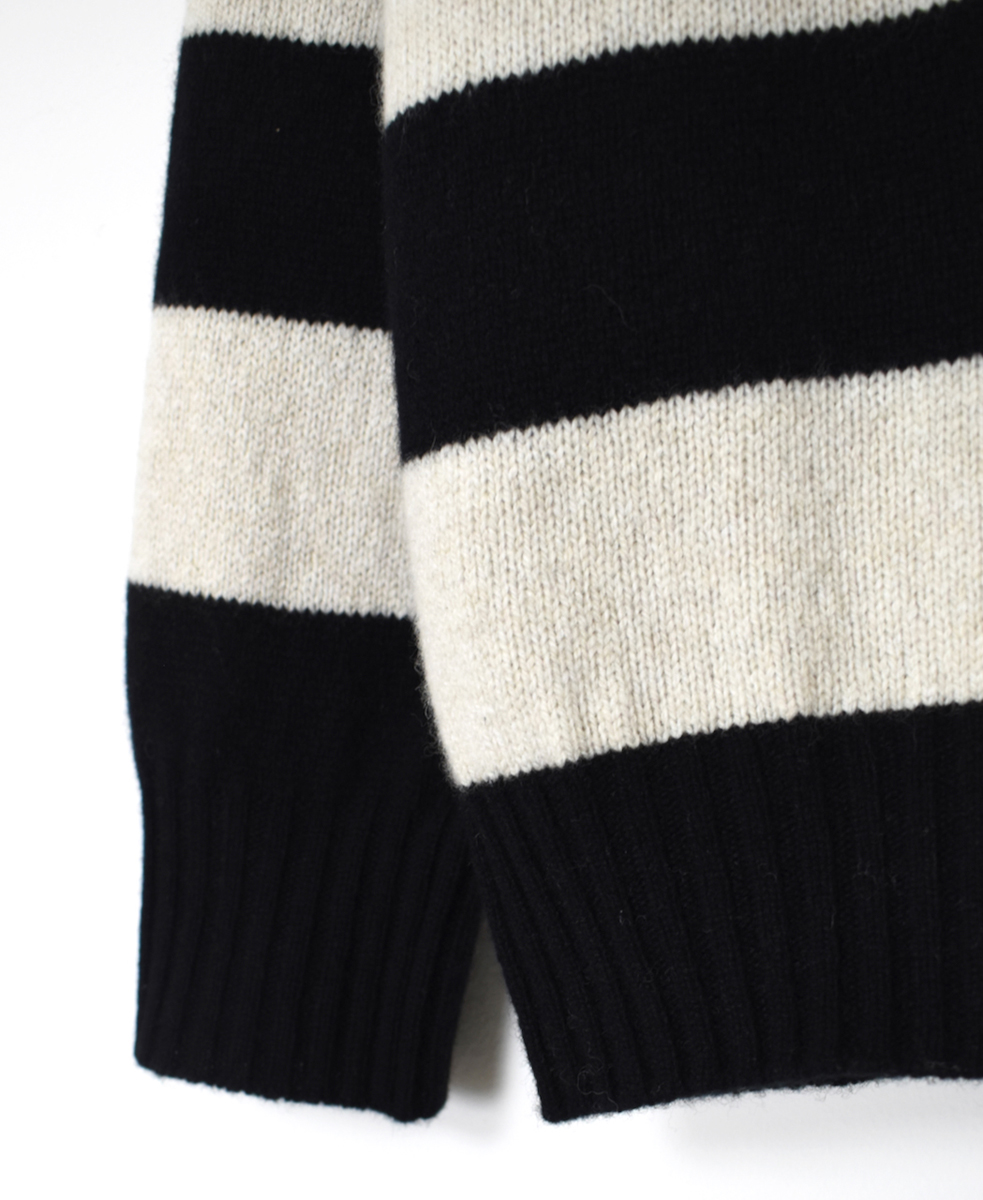 JNAMP2461(ニット) GEELONG LAMBSWOOL STRIPE CREW NECK SADDLE SHOULDER P/O