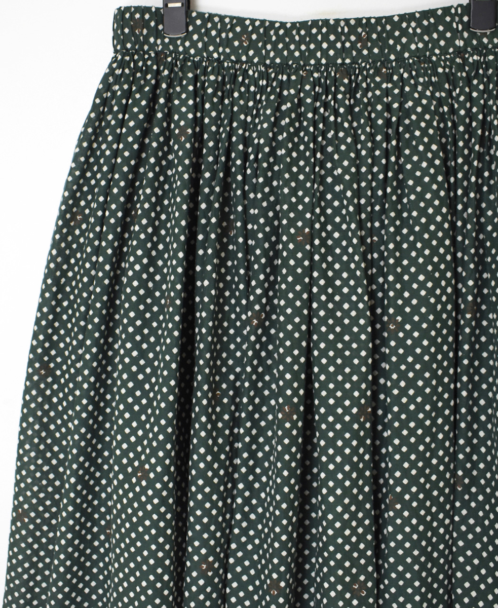 INMDS24724(スカート) 80s COTTON SMALL SQUARE BLOCK PRINT GATHERED SKIRT