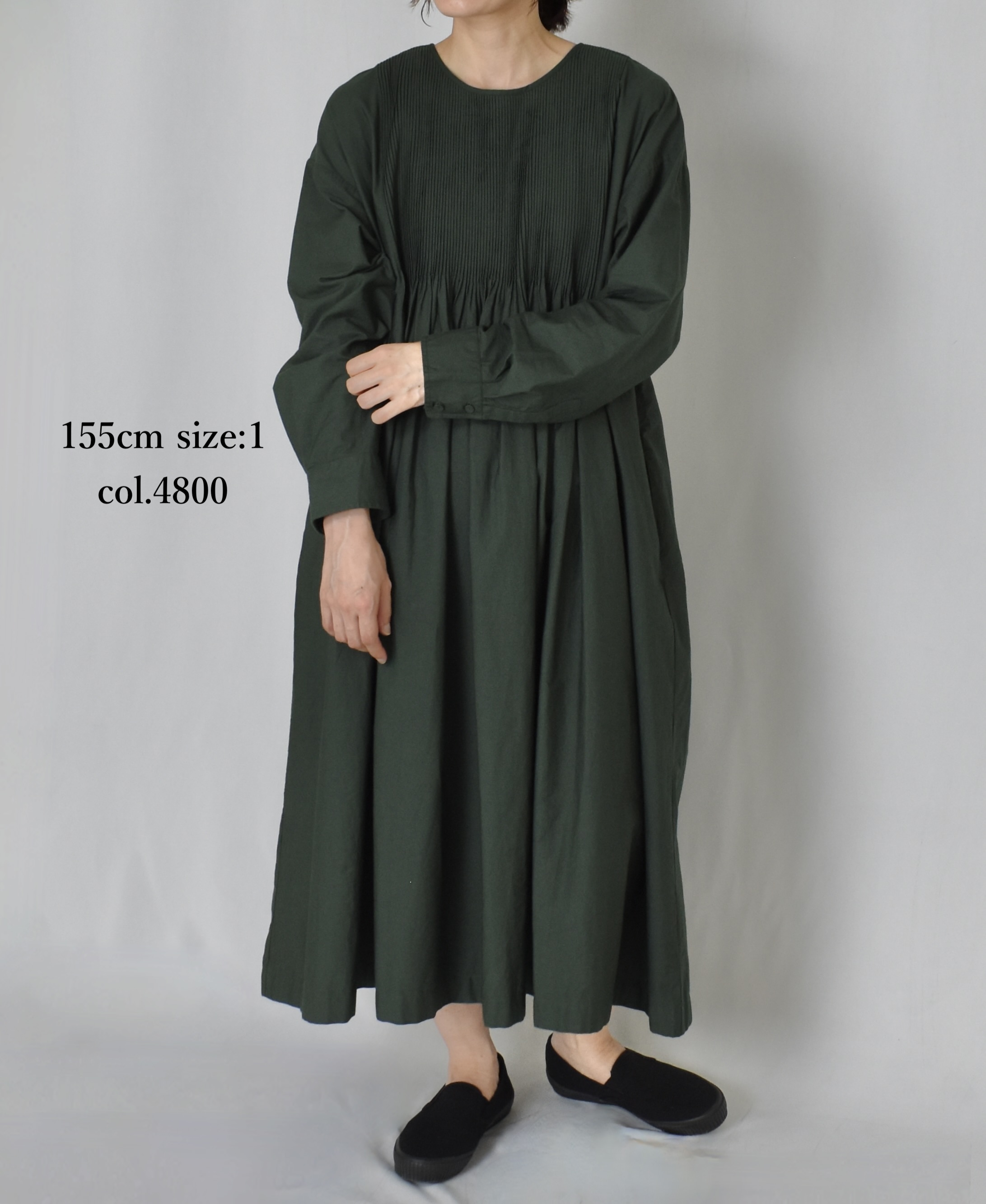 NMDS24612(ワンピース)40'S ORGANIC POPLIN PLAIN CREW-NECK P/O SHIRT DRESS WITH MINI PINTUCK