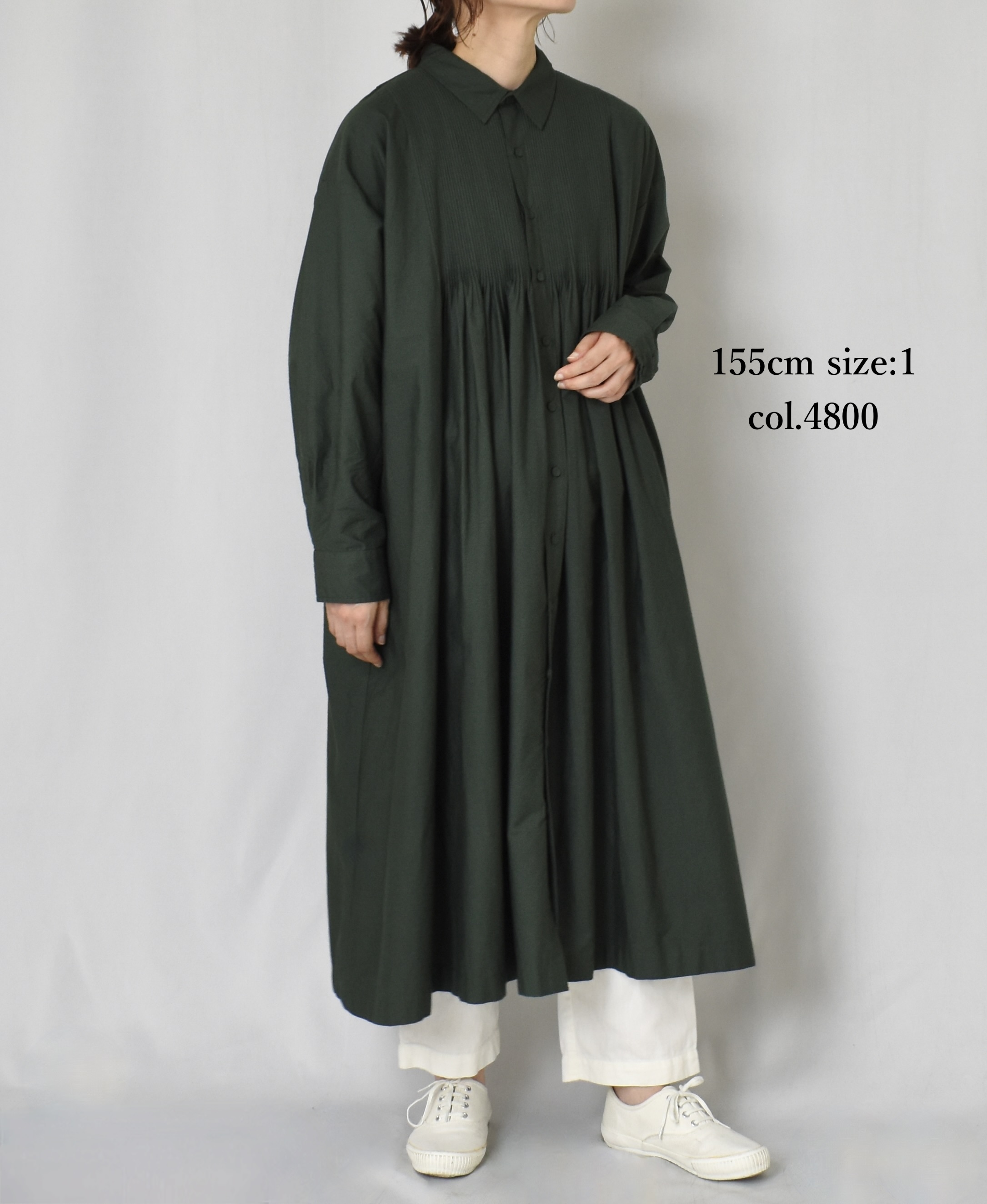 NMDS24611(ワンピース)40s ORGANIC POPLIN PLAIN REGULAR COLLAR DRESS WITH MINI PINTUCK