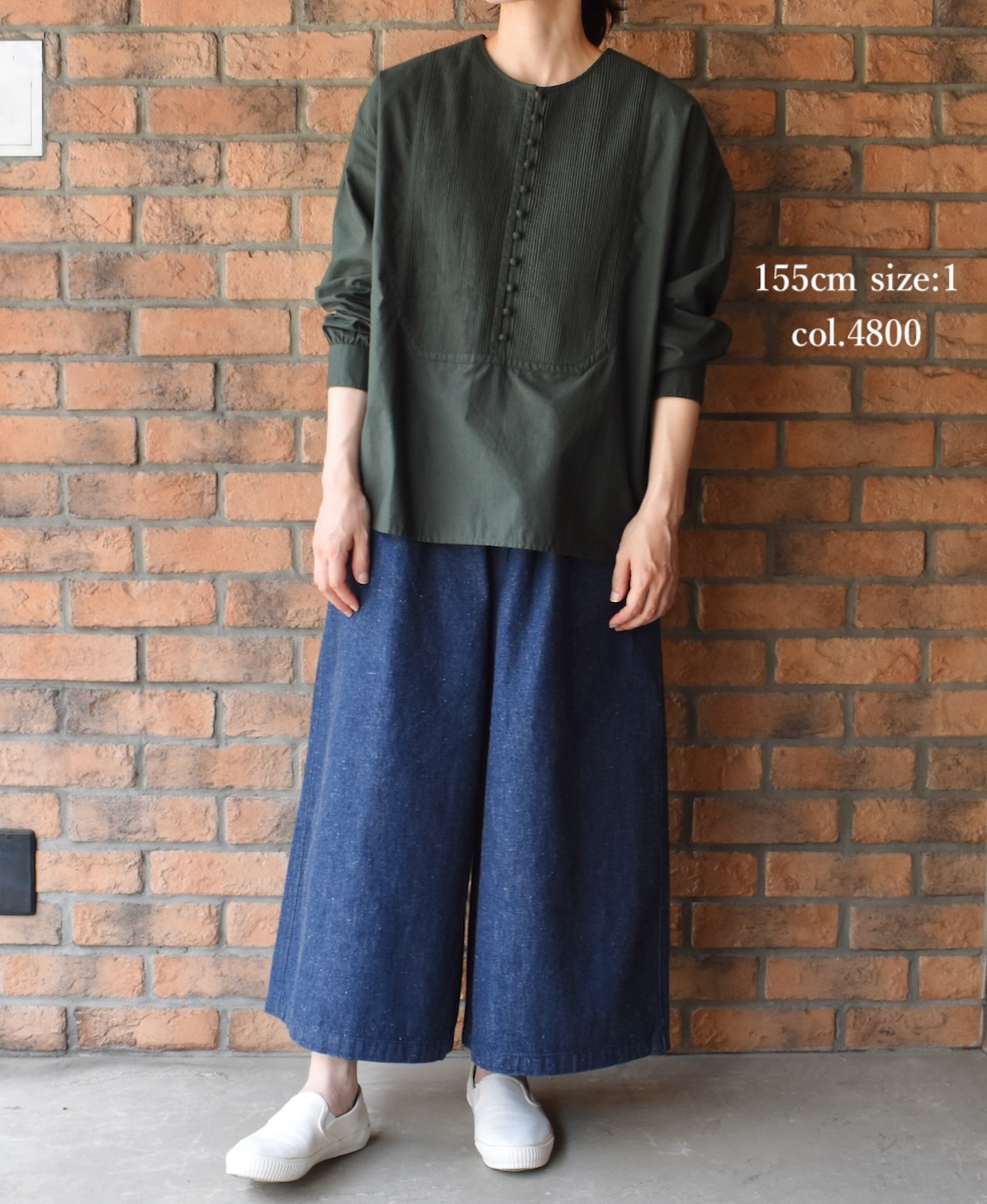 NMDS23551 (シャツ) 40s ORGANIC POPLIN PLAIN CREW NECK BOSOM SHIRT WITH MINI PINTUCK