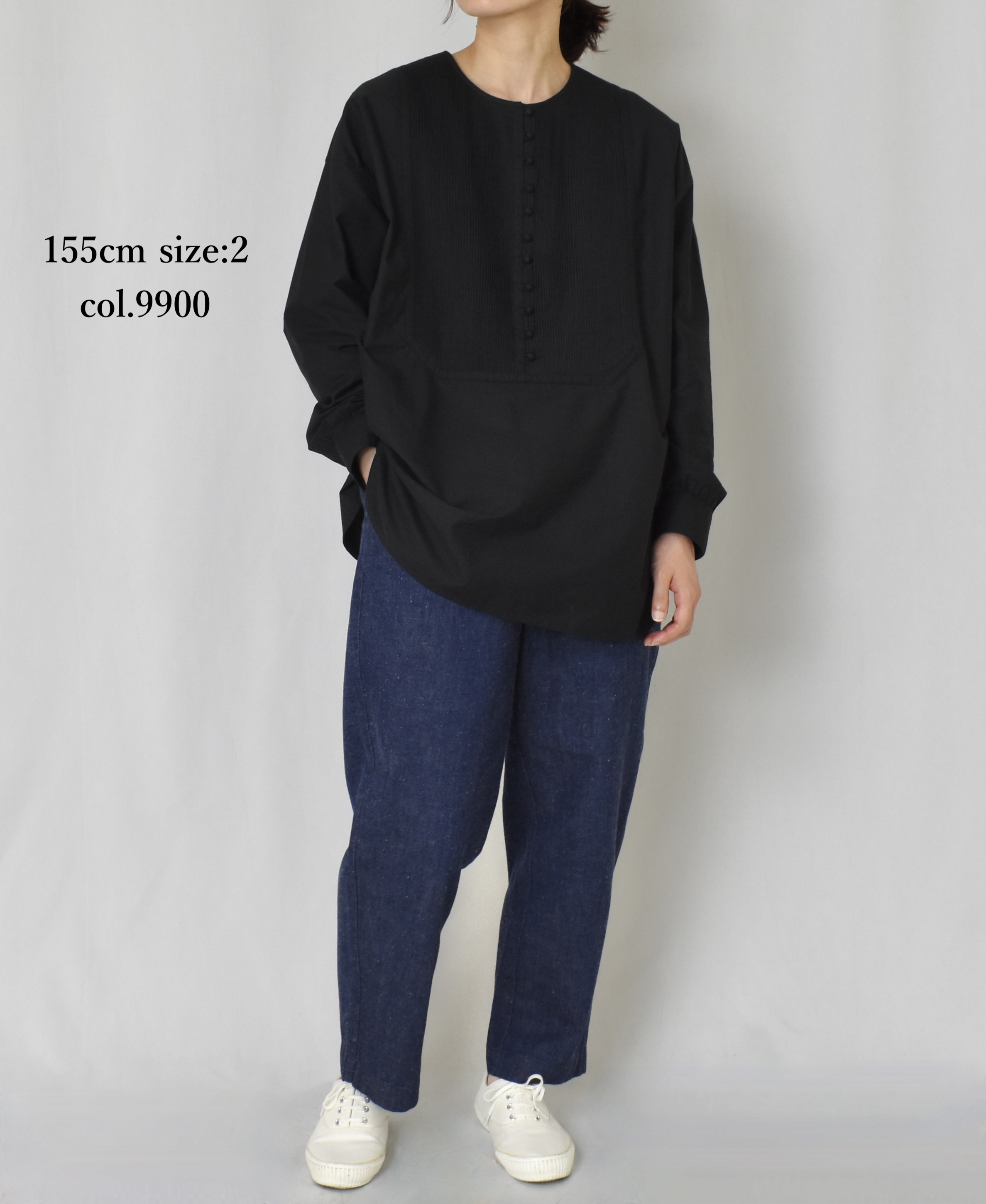 NMDS23551 (シャツ) 40s ORGANIC POPLIN PLAIN CREW NECK BOSOM SHIRT WITH MINI PINTUCK