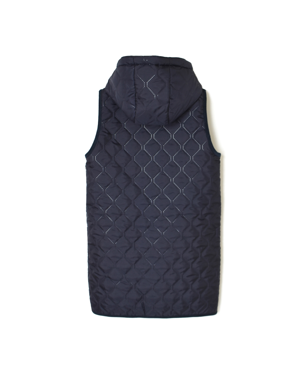 NAM2252(ベスト) PLAIN POLYESTER×FLEECE HEAT QUILT REVERSIBLE HIGH COLLAR HOODED LONG VEST