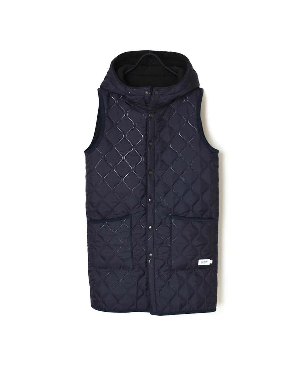 NAM2252(ベスト) PLAIN POLYESTER×FREECE HEAT QUILT REVERSIBLE HIGH COLLAR HOODED LONG VEST