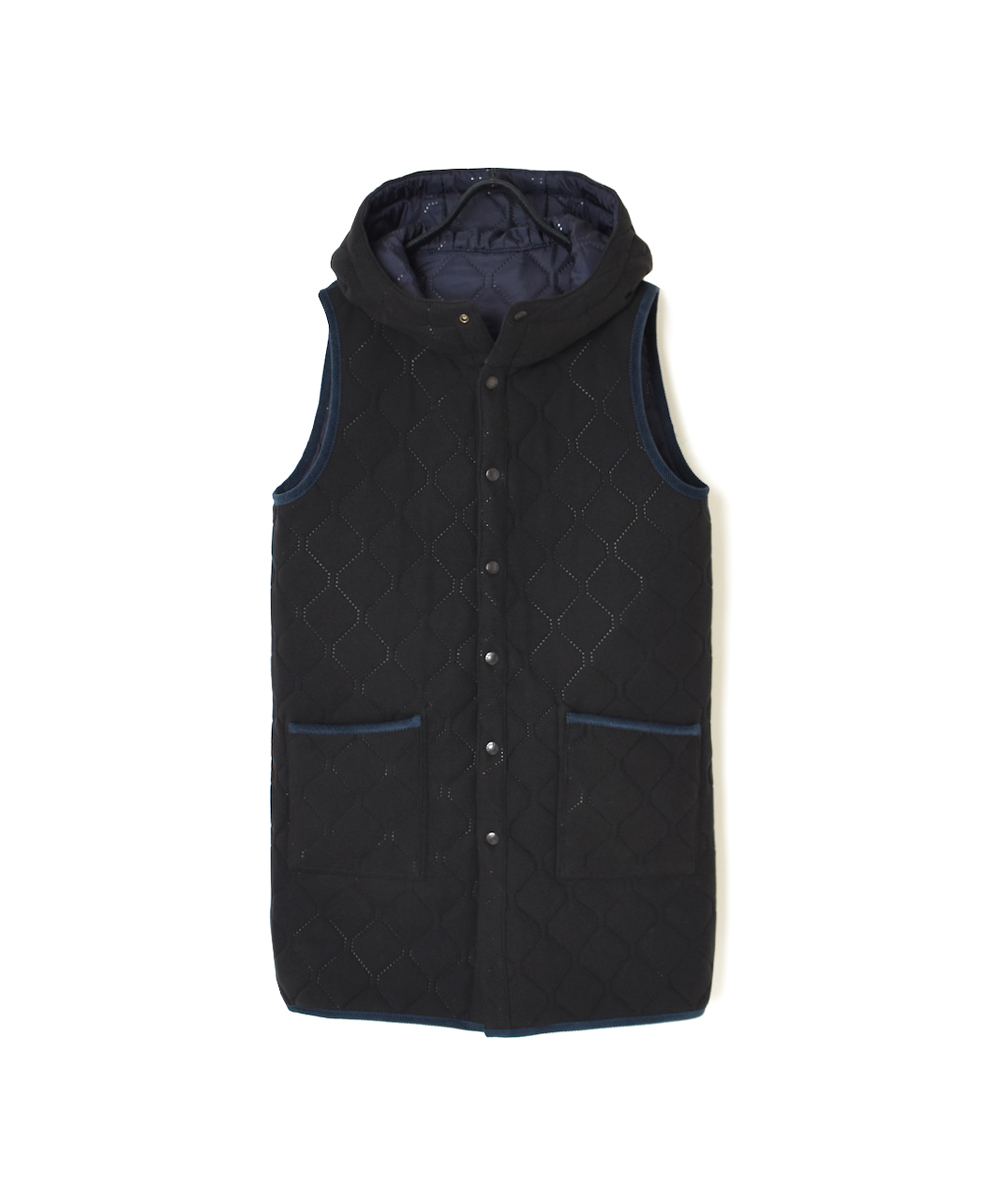 NAM2252(ベスト) PLAIN POLYESTER×FLEECE HEAT QUILT REVERSIBLE HIGH COLLAR HOODED LONG VEST