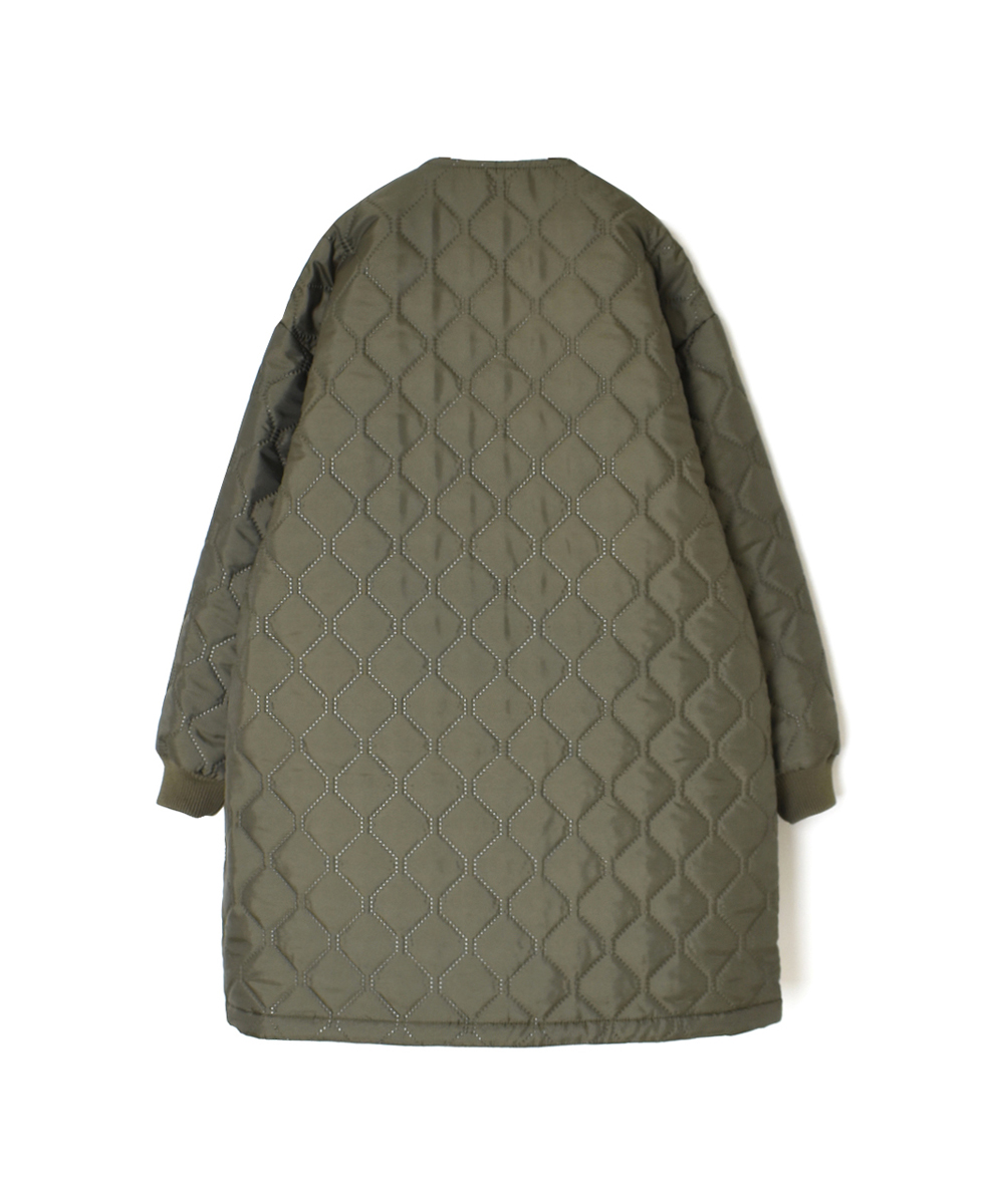 NAM2451PP(コート) PLAIN POLYESTER×PLAIN POLYESTER HEAT QUILT OVERSIZE NO COLLAR MIDI COAT WITH RIBBED CUFF