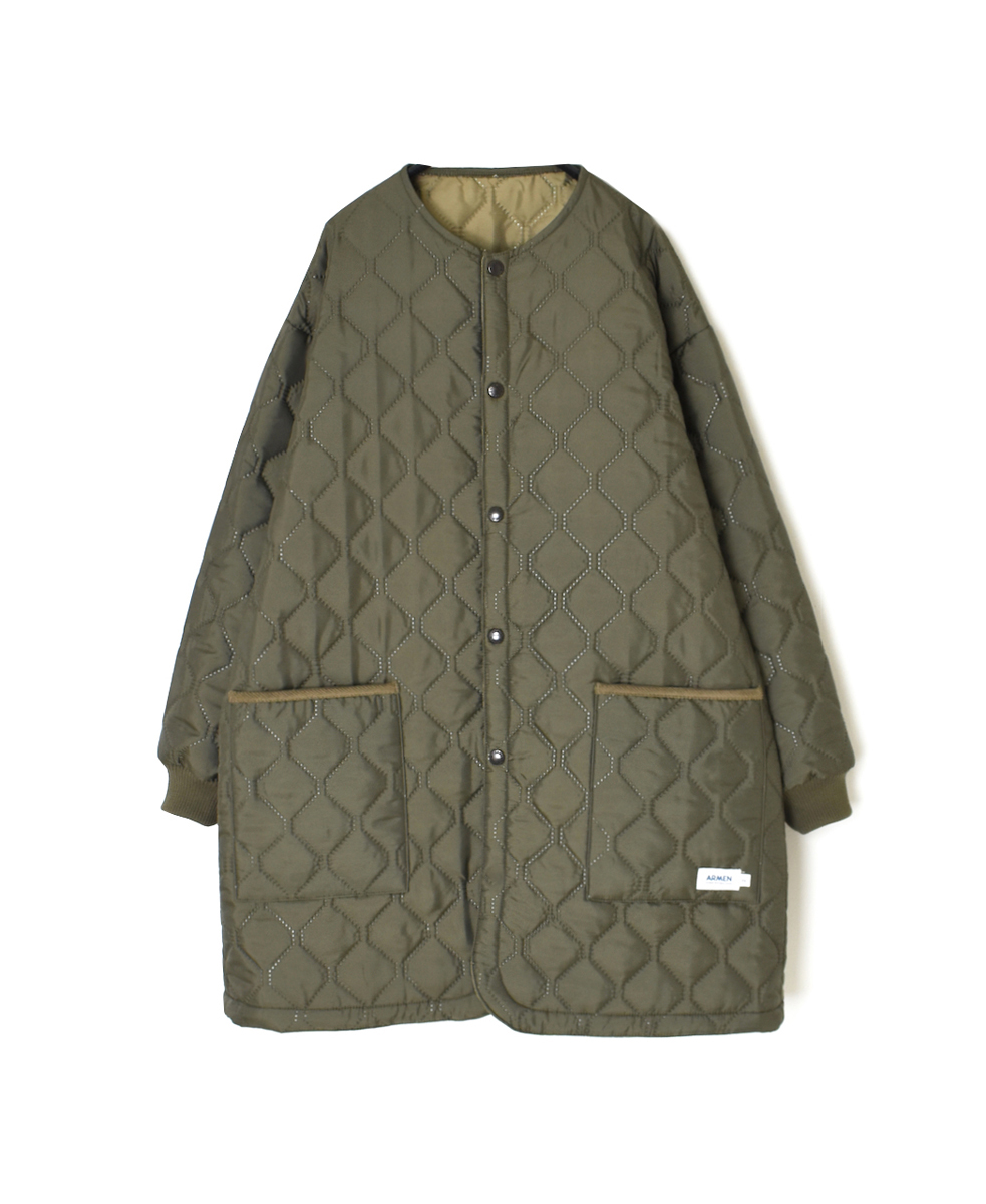 NAM2451PP(コート) PLAIN POLYESTER×PLAIN POLYESTER HEAT QUILT OVERSIZE NO COLLAR MIDI COAT WITH RIBBED CUFF