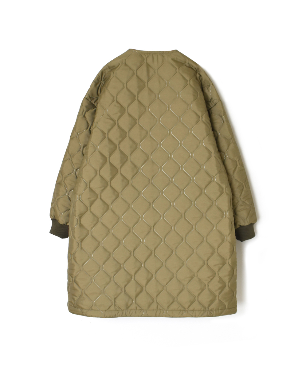 NAM2451PP(コート) PLAIN POLYESTER×PLAIN POLYESTER HEAT QUILT OVERSIZE NO COLLAR MIDI COAT WITH RIBBED CUFF