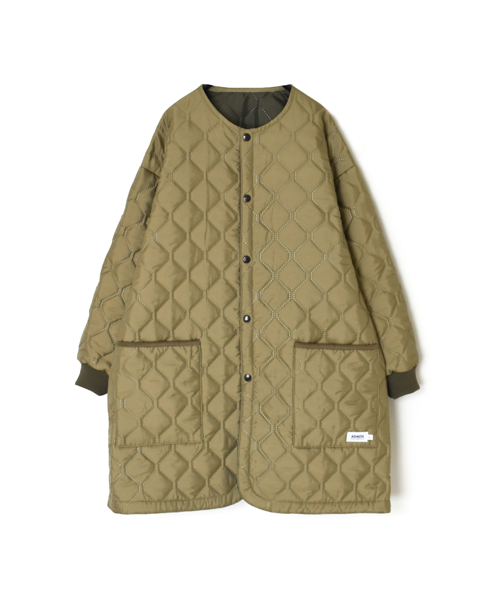 NAM2451PP(コート) PLAIN POLYESTER×PLAIN POLYESTER HEAT QUILT OVERSIZE NO COLLAR MIDI COAT WITH RIBBED CUFF