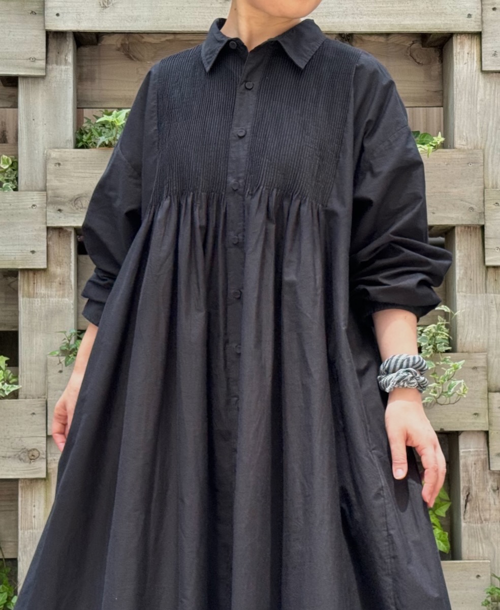 NMDS24611(ワンピース)40s ORGANIC POPLIN PLAIN REGULAR COLLAR DRESS WITH MINI PINTUCK