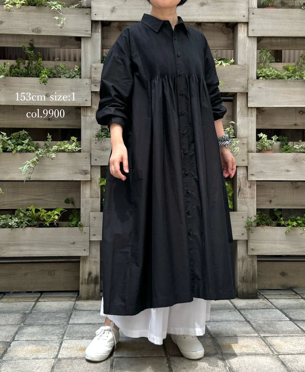 NMDS24611(ワンピース)40s ORGANIC POPLIN PLAIN REGULAR COLLAR DRESS WITH MINI PINTUCK