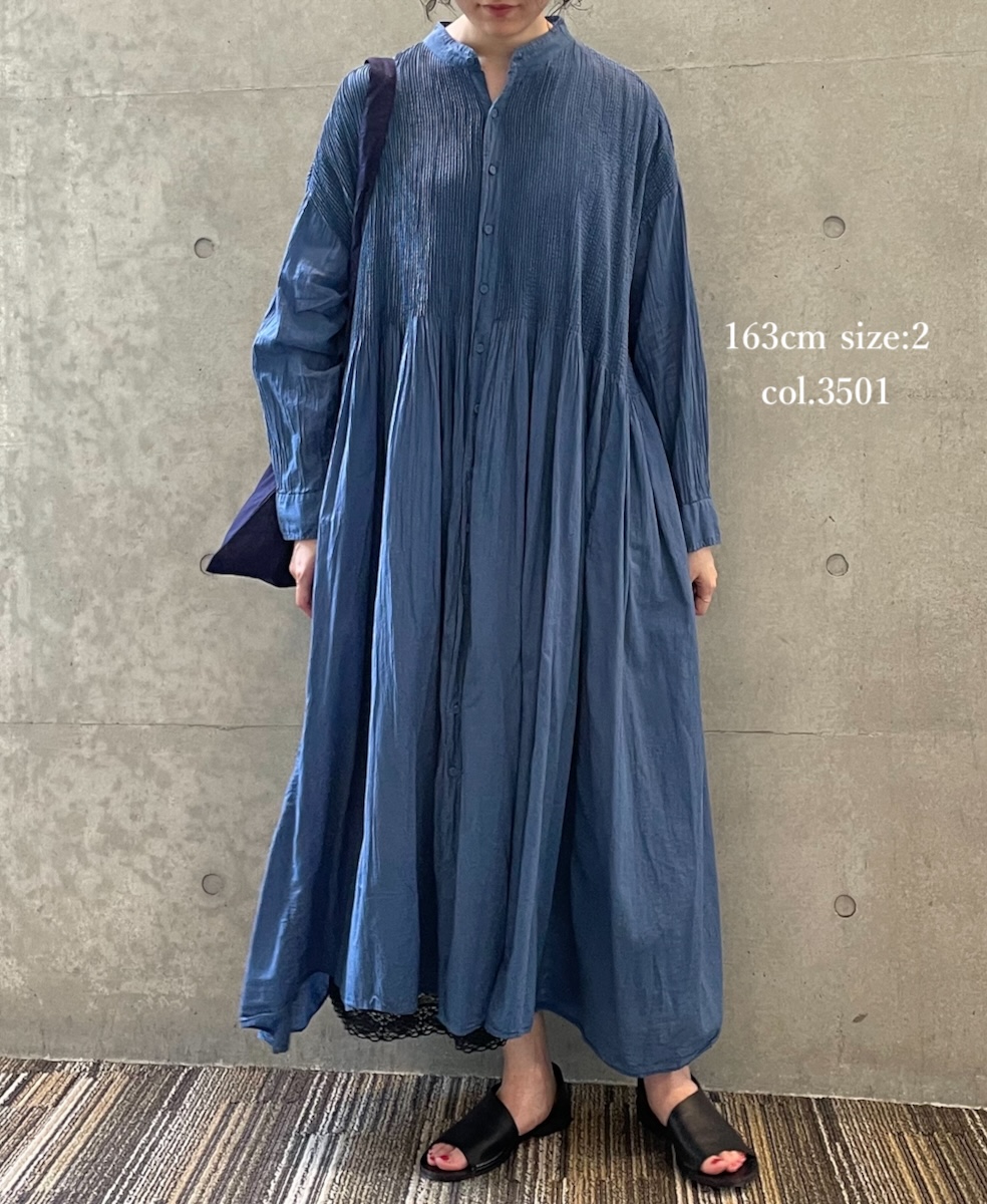 NMDS23504D (ワンピース) 80s ORGANIC VOILE STRIPE(OVERDYE) BANDED SHIRT DRESS WITH MINI PINTUCK