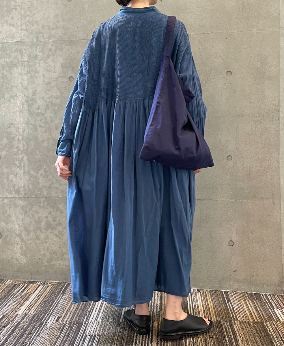 NMDS23504D (ワンピース) 80s ORGANIC VOILE STRIPE(OVERDYE) BANDED SHIRT DRESS WITH MINI PINTUCK