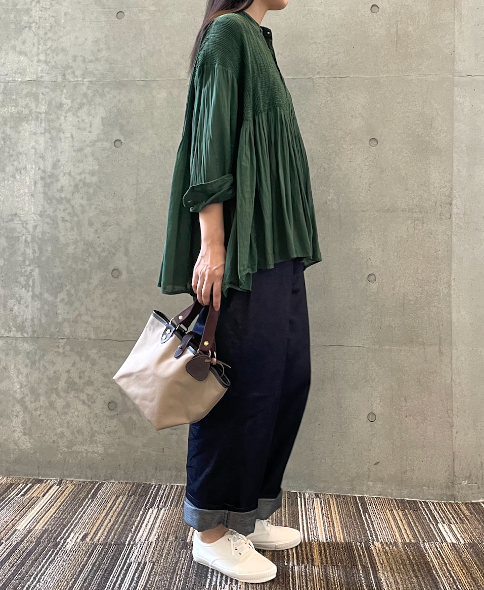 NMDS23501D (シャツ) 80s ORGANIC VOILE STRIPE(OVERDYE) MINI PINTUCK BANDED SHIRT