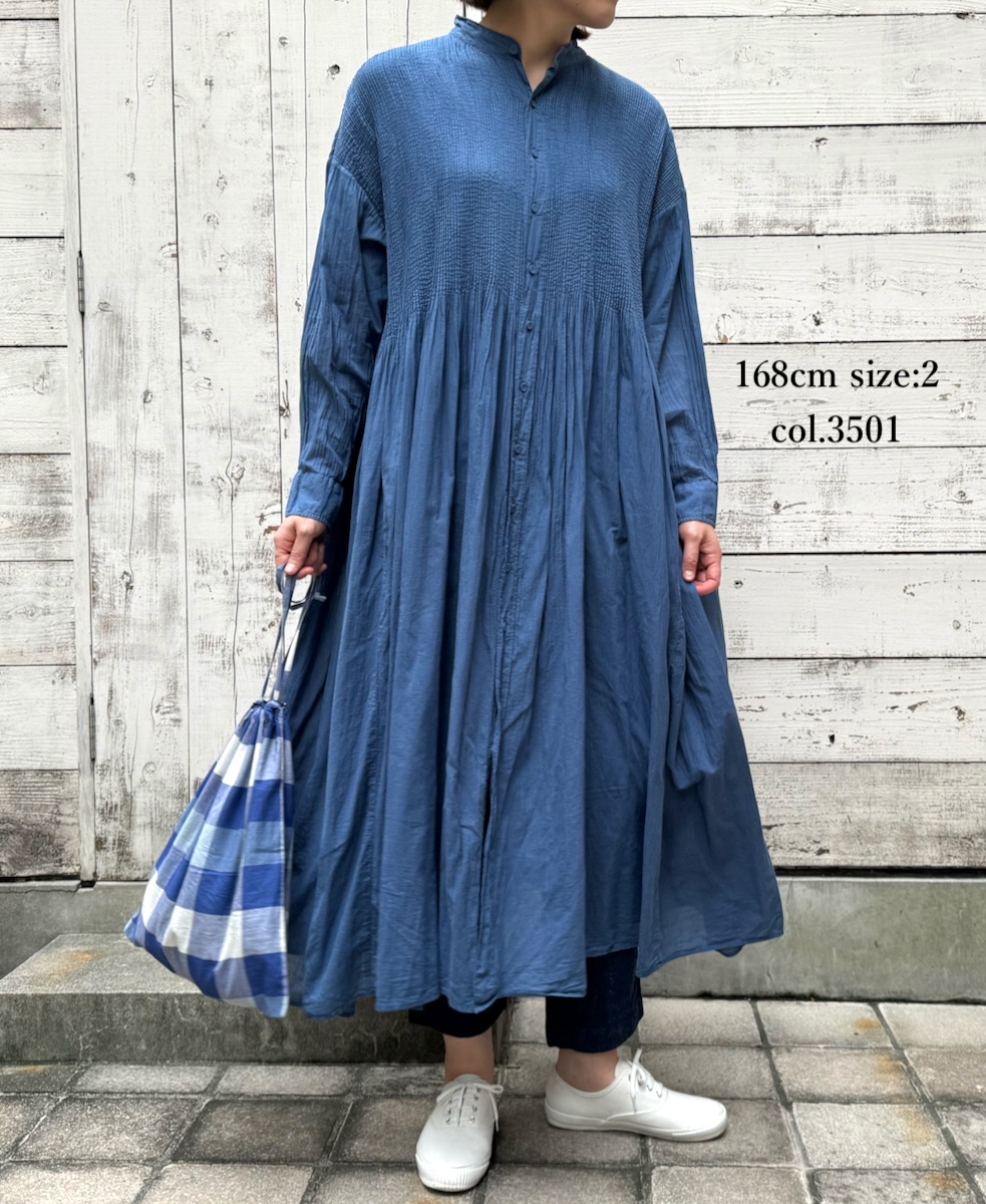 NMDS23504D (ワンピース) 80s ORGANIC VOILE STRIPE(OVERDYE) BANDED SHIRT DRESS WITH MINI PINTUCK