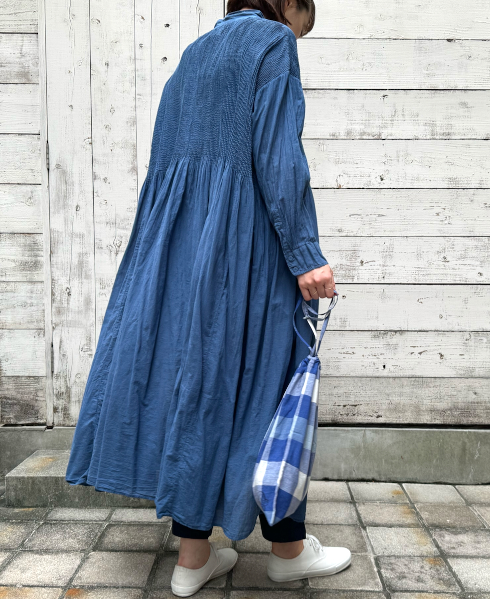 NMDS23504D (ワンピース) 80s ORGANIC VOILE STRIPE(OVERDYE) BANDED SHIRT DRESS WITH MINI PINTUCK