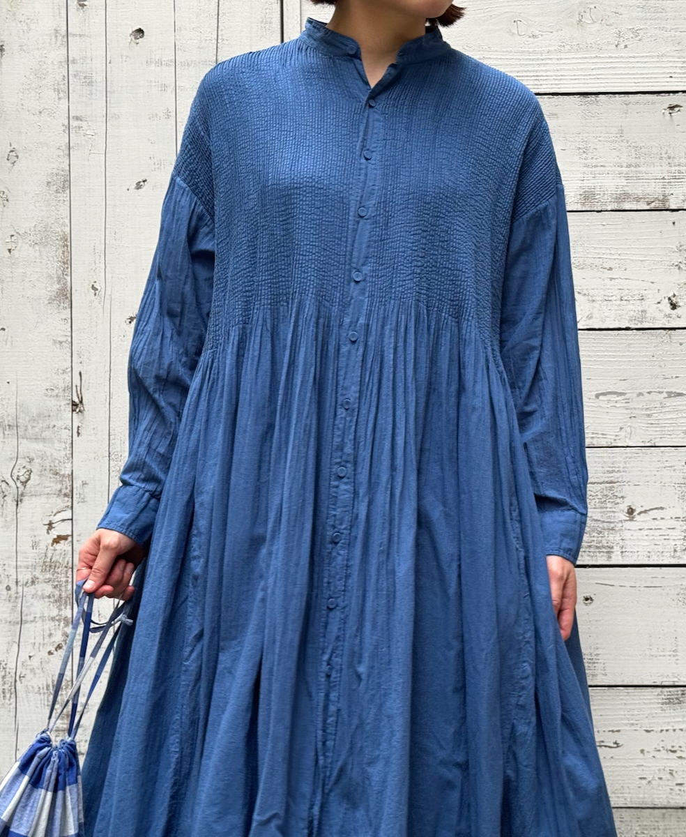 NMDS23504D (ワンピース) 80s ORGANIC VOILE STRIPE(OVERDYE) BANDED SHIRT DRESS WITH MINI PINTUCK