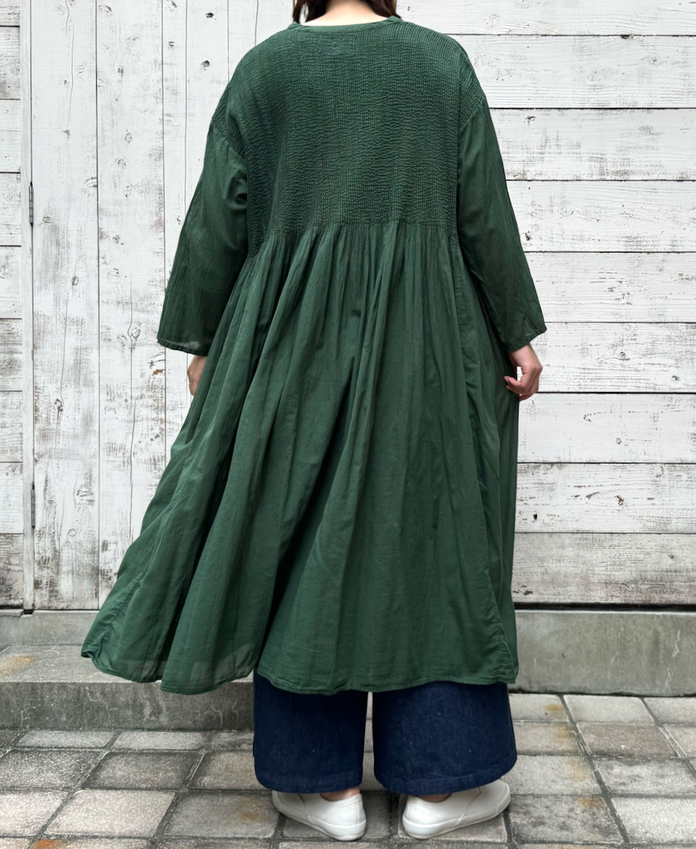 NMDS24202D(ワンピース) 80s ORGANIC VOILE STRIPE(OVERDYE) V-NECK PULLOVER DRESS WITH MINI PINTUCK