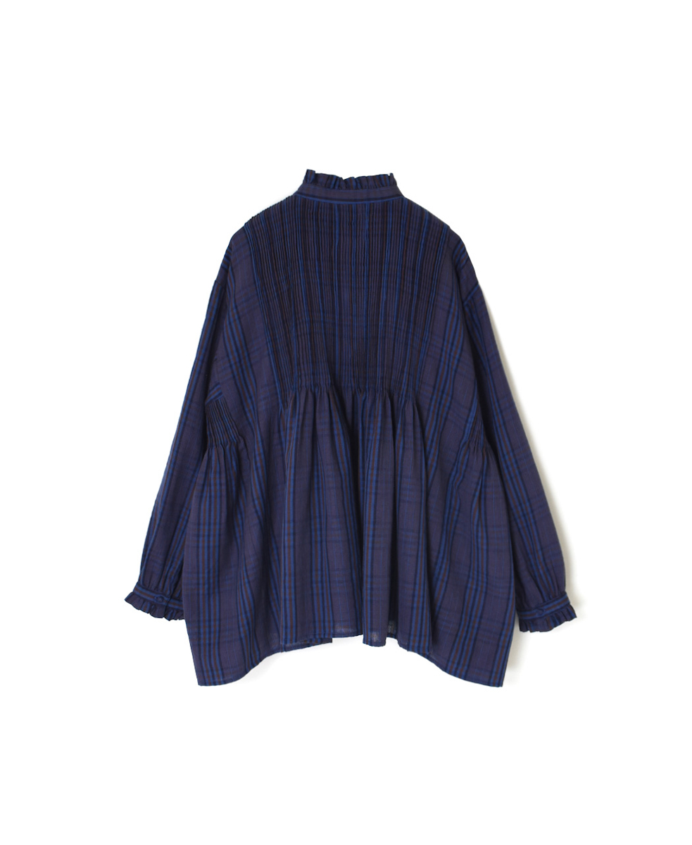 NMDS24581(シャツ) WOOL COTTON CHECK FRILL COLLAR PINTUCK SHIRT