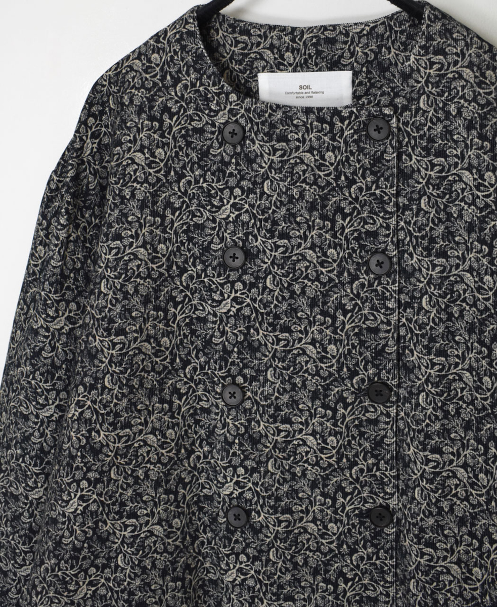 NSL24532(ジャケット) CORDUROY FLOWER PRINT NO COLLAR DOUBLE LONG JACKET