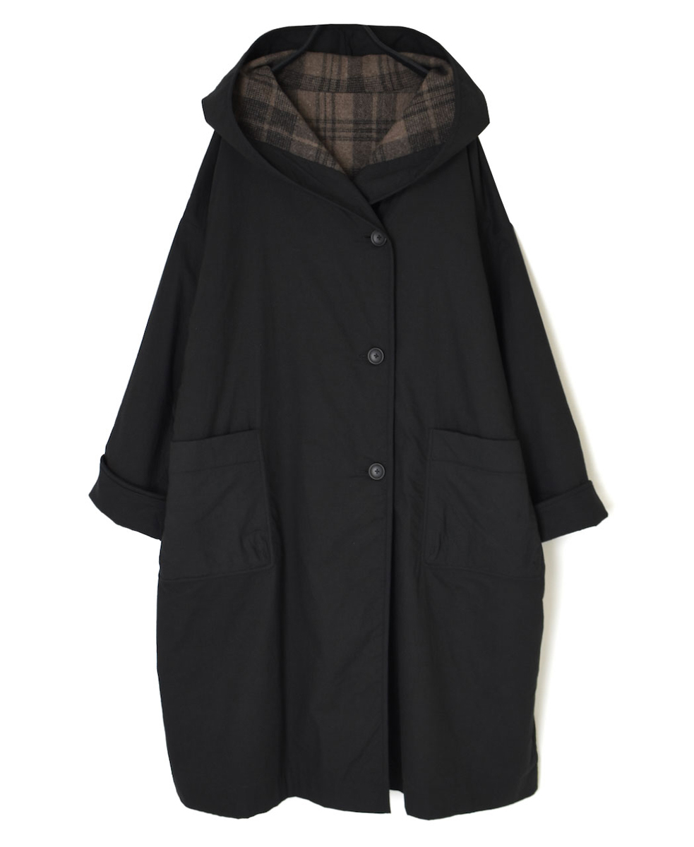 NSL24522(コート) 40s POPLIN PLAIN REVERSIBLE HOODED LONG COAT WITH BELT