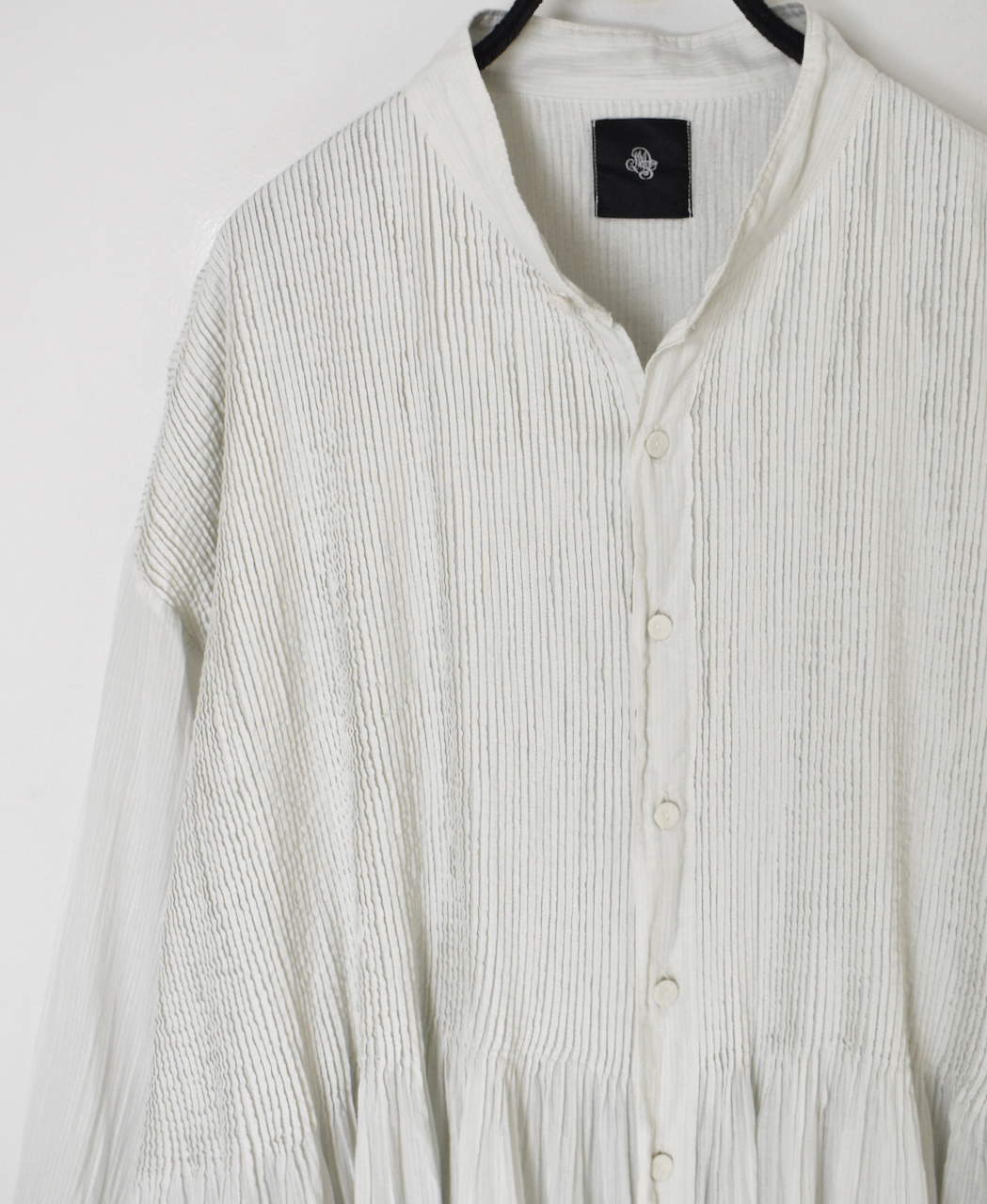 NMDS23504D (ワンピース) 80s ORGANIC VOILE STRIPE(OVERDYE) BANDED SHIRT DRESS WITH MINI PINTUCK