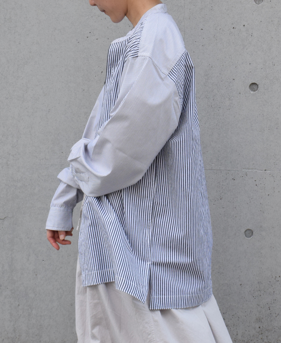 NVL2461SP(シャツ) COTTON STRIPE PATCHWORK BANDED COLLAR L/SL SHIRT