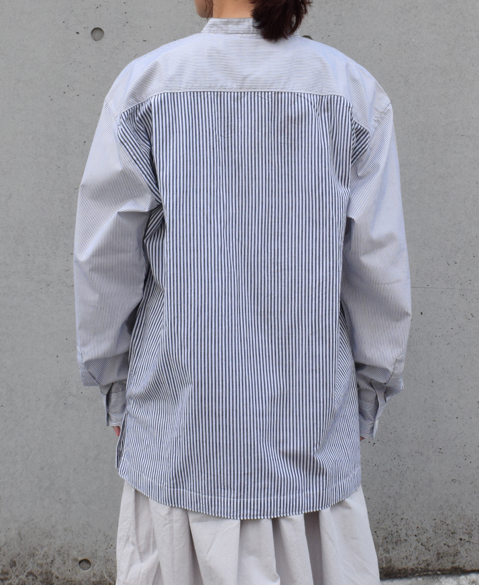 NVL2461SP(シャツ) COTTON STRIPE PATCHWORK BANDED COLLAR L/SL SHIRT