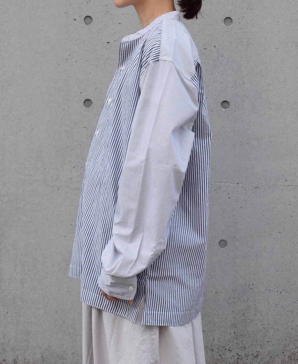 NVL2461SP(シャツ) COTTON STRIPE PATCHWORK BANDED COLLAR L/SL SHIRT