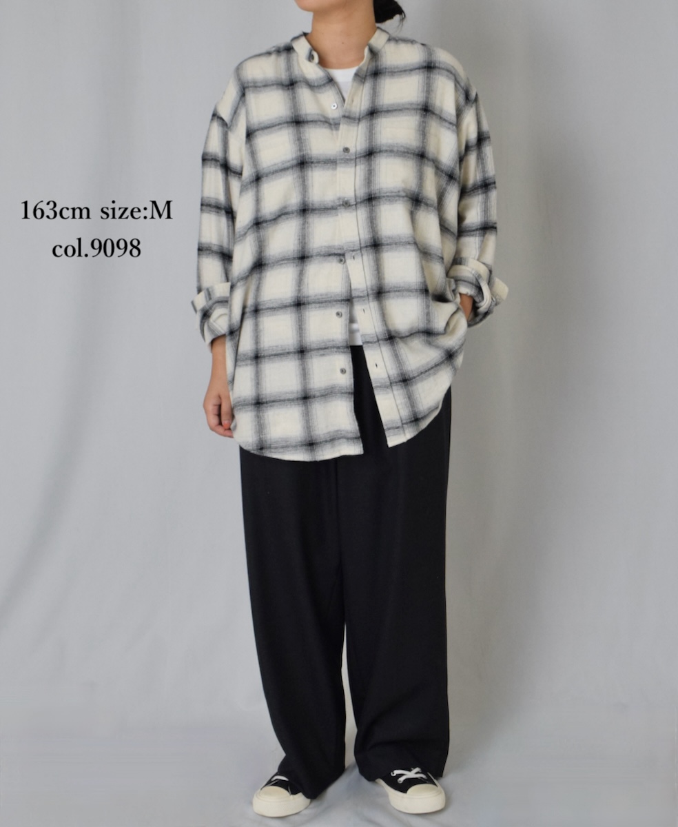 NVL1951OFC(シャツ) OMBRE FLANNEL CHECK BANDED COLLAR L/SL OVERSIZED SHIRT